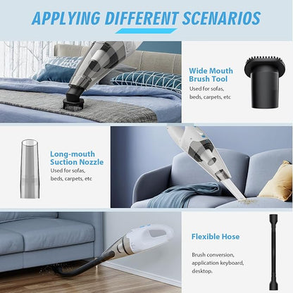 FUOAYOC Handheld Vacuum Cordless, Hand Vacuum Cordless Rechargeable with LED Light/Multi Accessories,1.6lbs Car Portable Vacuum Cleaner for Pet Hair, Home, Car, Office