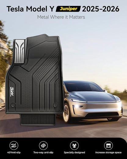 3W Tesla New Model Y Juniper Floor Mats and Cargo Liners, TPE Full Set Floor Liner for New Model Y 2025 2026, Cargo Mats and Seat Back Cover Protector, Car Mats for Tesla Accessories, Vigormold™