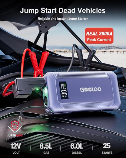 GOOLOO G7 3000A Jump Starter with Built-in Cable,Portable Power Pack for 45W Fast Charging,12V SuperSafe Lithium Jump Box, Battery Booster Pack Up to 8.5L Gas or 6.0L Diesel Engine