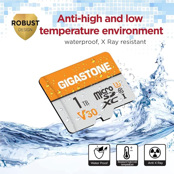 GIGASTONE 1TB Micro SD Card 2-Pack, A1 V30 4K Video Recording, Surveillance, Security Camera, Action Camera, Drone, 140MB/s MicroSDXC Memory Card UHS-I V30 Class 10
