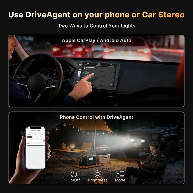 LED Pod Lights 36W Flood Beam, Smart App Controlled Off Road Driving Lights Supports CarPlay/Android Auto, IP67 Waterproof 6000K White Lamps for Trucks, ATV, UTV, SUV, Boat (2 Pack)