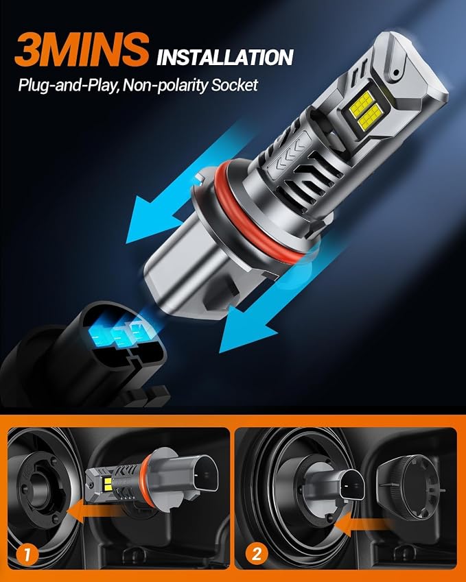 SEALIGHT S2S 9007 Light Bulbs, 40000LM Super Brighter, 6500K Pure White HB5/9007 Bulbs with Cooling Fan, 60K+ Hours Lifespan, 2-Pack for Powersports/ATV Lamps