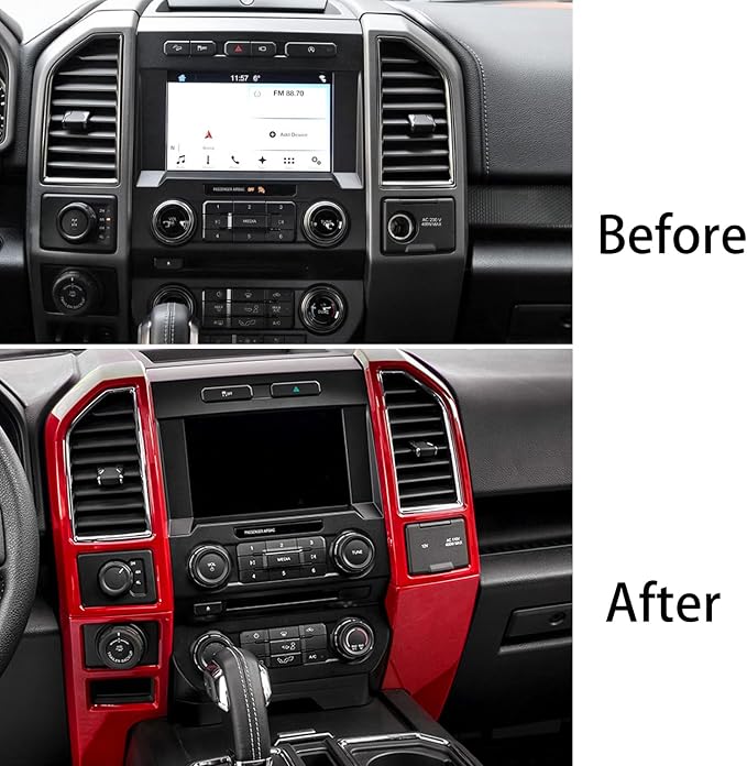 Keptrim for F150 Central Console Air Conditioner Panel Trim for 2015 2016 2017 2018 2019 2020 Ford F150, Red, 5pcs (Red)