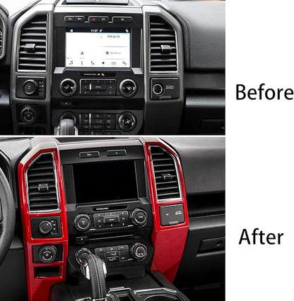 Keptrim for F150 Central Console Air Conditioner Panel Trim for 2015 2016 2017 2018 2019 2020 Ford F150, Red, 5pcs (Red)