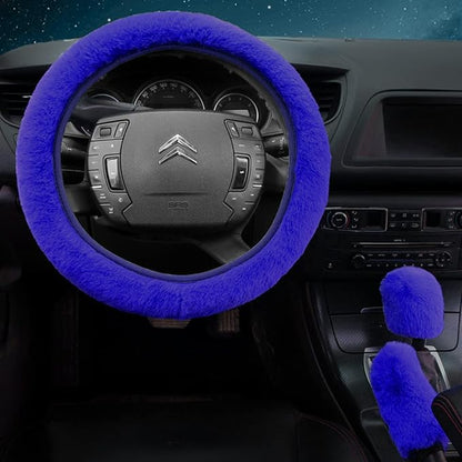 7PCS Set car Interior Aesthetic Accessories, Fluffy 15 inch Steering Wheel Cover, armrest pad, seat Belt Cover,Gear Shift Cover, Fit Girly car Accessories for Women.