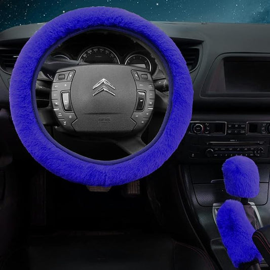 7PCS Set car Interior Aesthetic Accessories, Fluffy 15 inch Steering Wheel Cover, armrest pad, seat Belt Cover,Gear Shift Cover, Fit Girly car Accessories for Women.