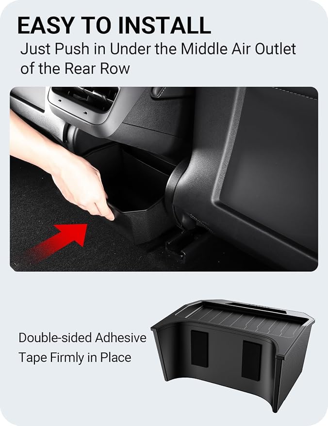 BASENOR 2017-2023 Tesla Model 3 Trash Can, Rear Center Console Organizer Tray, Backseat Storage Box with Lid Cover for Model 3 Interior Accessories(Not Fit 2024-2026 Model 3)