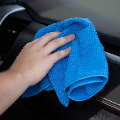 Tommy Blue Waffle Weave Microfiber Towels 16"x16" 340 GSM 120 Count | Streak-Free Glass, Super Absorbent, Lint-Free, Professional Car Detailing