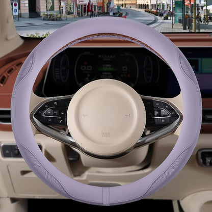 Nappa Leather Steering Wheel Cover, Advanced Microfiber Leather Non-Slip Breathable Fabric, Warm in Winter and Cool in Summer, Purple Large 15.5 inch to 16 inch