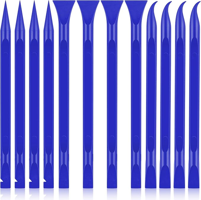 12 PCS Carbon Fiber Plastic Scrapers Tool, Non-Scratch Scraper Tool for Tight Spaces, Multi-Purpose Label Scraper Pen-Shaped, for Car Cleaning Supplies, Kitchen, Crevices, Stains (Blue)