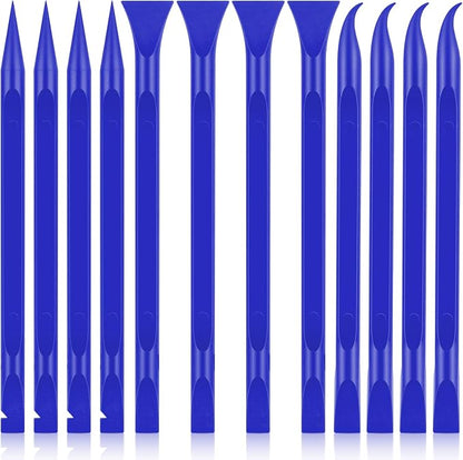 12 PCS Carbon Fiber Plastic Scrapers Tool, Non-Scratch Scraper Tool for Tight Spaces, Multi-Purpose Label Scraper Pen-Shaped, for Car Cleaning Supplies, Kitchen, Crevices, Stains (Blue)