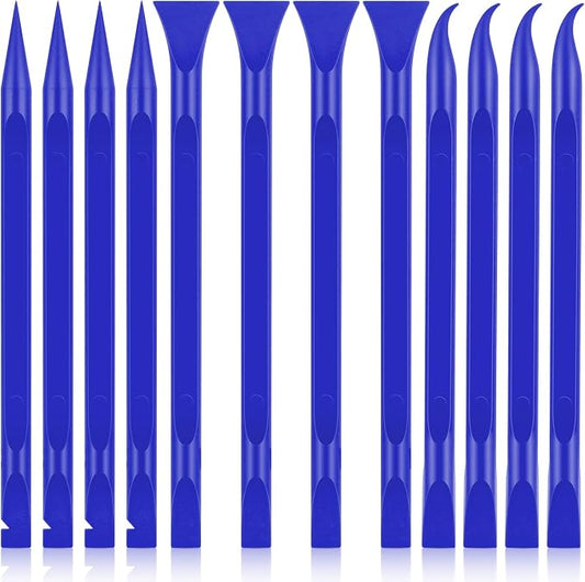12 PCS Carbon Fiber Plastic Scrapers Tool, Non-Scratch Scraper Tool for Tight Spaces, Multi-Purpose Label Scraper Pen-Shaped, for Car Cleaning Supplies, Kitchen, Crevices, Stains (Blue)