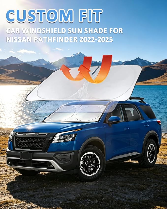 Sun Shade for Pathfinder Windshield Sunshade fit 2022 2023 2024 2025 2026 Pathfinder Accessories Front Window Cover Shield Car Sun Visor Screen Protector Block UV Ray Heat