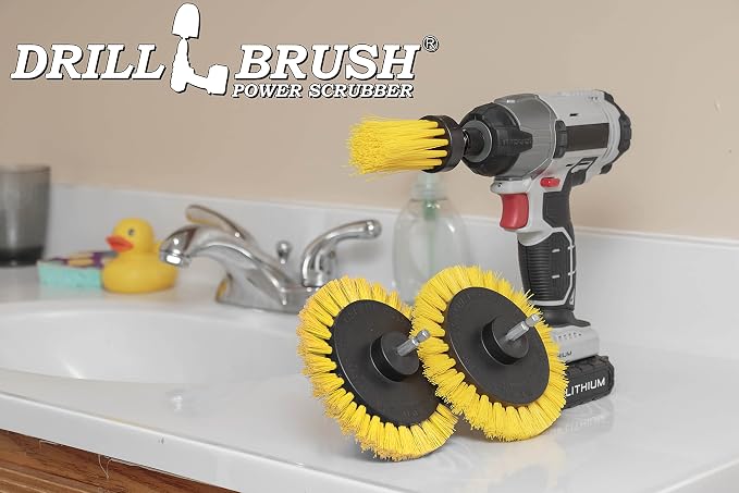 Tile and Grout Cleaning Drill Brush Set - 3 pack Drill Brush Power Scrubber Cleaning Brush Yellow Medium Stiffness - Shower Floor Scrub Brush for Drill - Bathroom Scrub Brush for Drill - Crevice Brush