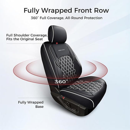 Huidasource Dodge Ram Seat Covers, Front & Rear Pickup Truck Leather Seat Cover Fit for 2009-2018 RAM 1500, 2010-2025 2500/3500 Crew Mega Cab, 2019-2025 RAM 1500 Classic only (Full Set/Black&White)