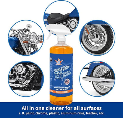 Shinykings California Wash&Shine 66 | WATERLESS Motorcycle Cleaner | Motorcycle and Car Wash&Wax | All Surfaces | Bike Polish | Chrome Cleaner | Multipurpose Detail Spray (32 fl.oz Orange)