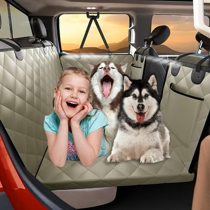 Back Seat Extender for Dogs Truck-Large Space, Hard Bottom Dog Pet Seat Cover Back Seat, Waterproof Dog Hammock for Crew Cab Trucks F150, RAM1500, Sierra, Tundra, Silverado, Khaki