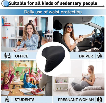Lumbar Support Pillow for Car, 100% Memory Foam Lumbar Pillow with Breathable Removable Cover, Ergonomic Design - Back Pillow Lumbar Support Pillow for Car Seat/Back Pain Relief(Ice Silk Black, 1PC)