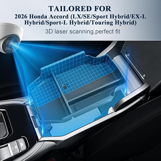BIBIBO 2026 Accord Center Console Organizer for 2026 Honda Accord (LX/SE/Sport Hybrid/EX-L Hybrid/Sport-L Hybrid/Touring Hybrid) Console Tray 2026 Honda Accord Armrest Insert Organizer