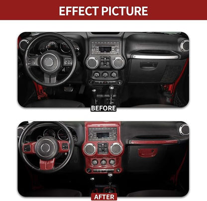RT-TCZ for Jeep JK Interior Trim Kit Red, JKU Center Console Dashboard Panel Trim Cover for Jeep Wrangler JK JKU 2011-2017 Red ABS Carbon Fiber Interior Accessories 10pcs