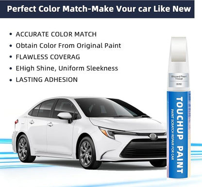 Blizzard Pearl Tricoat(070) Touch Up Paint for Toyota 2-in-1 Car Scratch Repair Pen for Rock Chips, Door Scratches & Paint Nicks Exact Color Match Quick Dry DIY Fix for RAV4 Camry Corolla