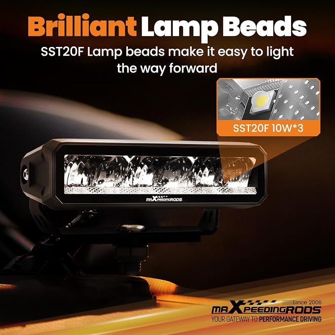 maXpeedingrods 2X 6.7 Inch LED Light Bar, Offroad Lights with Amber/White DRL 60W, 6000LM Spot Fog Lights With Wiring Harness, IP67 Waterproof Pod Lights for Jeep Truck Pickup SUV ATV UTV Motorcycle