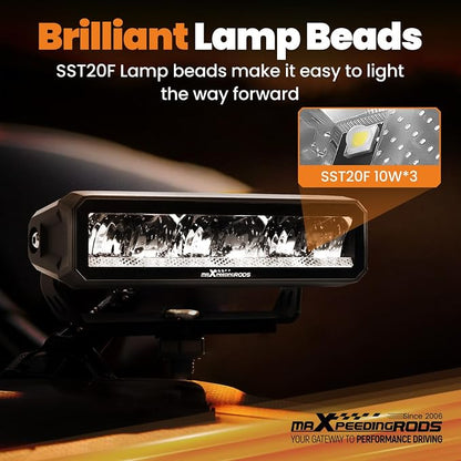maXpeedingrods 2X 6.7 Inch LED Light Bar, Offroad Lights with Amber/White DRL 60W, 6000LM Spot Fog Lights With Wiring Harness, IP67 Waterproof Pod Lights for Jeep Truck Pickup SUV ATV UTV Motorcycle