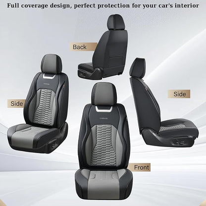 Coverado Car Seat Covers Front Seats, Luxury Leather Seat Covers for Cars, Automotive Car Seat Covers Protector Universal Fit Most Sedans, SUVs, Pick-up Trucks Interior Accessories(Black&Gray)