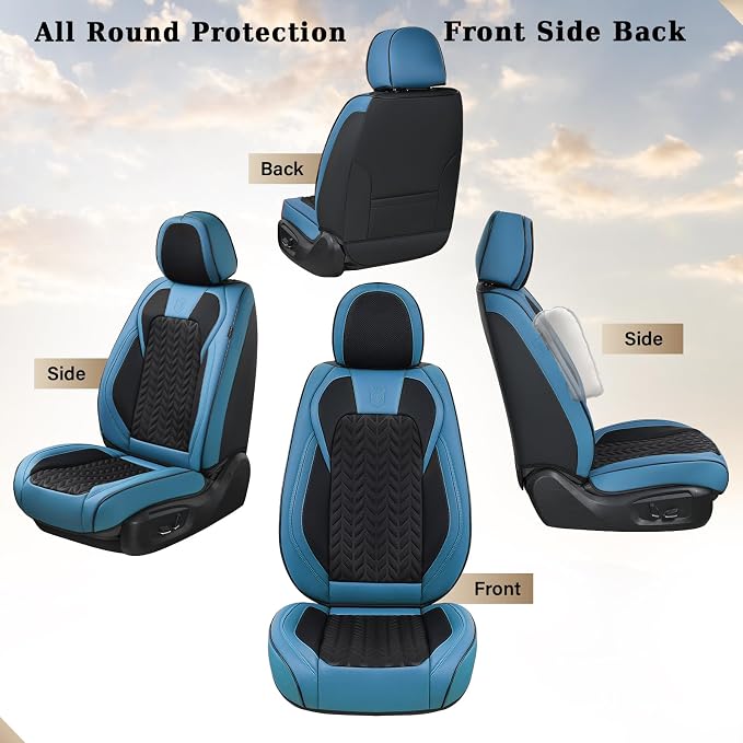 Coverado Seat Covers Full Set, 5 Seats Breathable Faux Leather Seat Covers for Cars, Car Seat Cover Winter, Car Seat Protector Car Seat Cushion, Automotive Seat Cover Universal Fit Most Vehicles, Blue