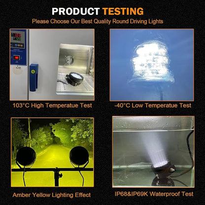 Pair 5 Inch Led Offroad Driving Lights 160w Round Offroad Spot Light Driving Spotlights with Yellow Cover Wiring Harness 12V 24V for Pickup Trucks SUV UTV ATV 4x4