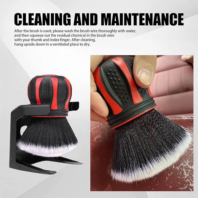 1 PC Car Detail Brush, Car Beauty Tools, Ultra Soft Detailing Brush with Storage Rack, Car Interior Cleaning Brush, for Most Cars (Red), LEEQJS1702RE-1PC