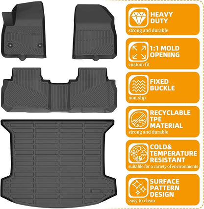 Floor Mats for Cadillac XT5 2018 2019 2020 2021 2022 2023 2024 2025, 2017 TPE Custom Fit Cadillac XT5, Non-Slip Waterproof Summer Winter, Front & Rear Row & Cargo