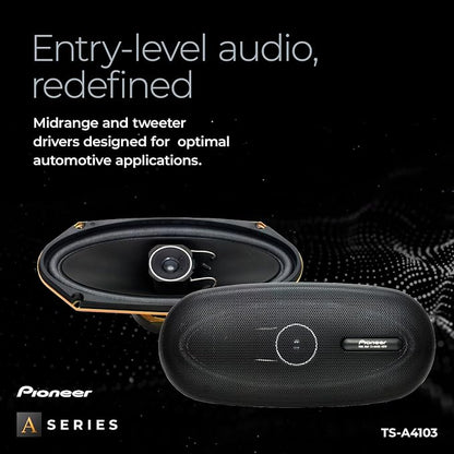 PIONEER A-Series TS-A4103 4” x 10” 2-Way Speakers (Pair) – 120W Max, Balanced Sound + Smooth Treble, Enhanced Bass, Great Stock Replacement