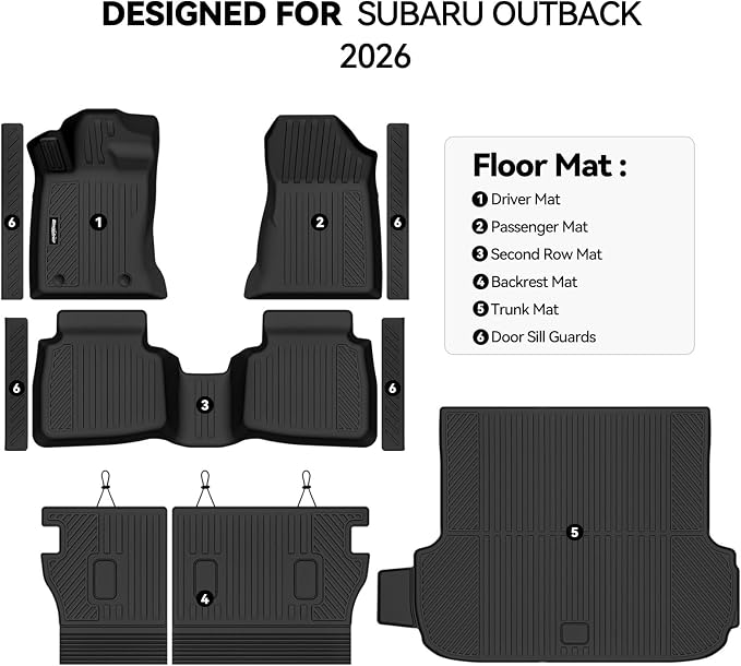 Floor Mats for Subaru Outback 2026, Trunk Mat and Backrest Mat & Door Sill Guard All Weather TPE Protector for Subaru Outback Accessories