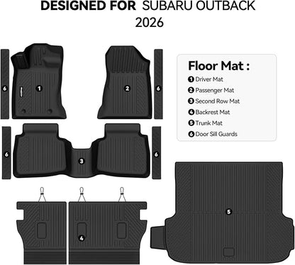 Floor Mats for Subaru Outback 2026, Trunk Mat and Backrest Mat & Door Sill Guard All Weather TPE Protector for Subaru Outback Accessories