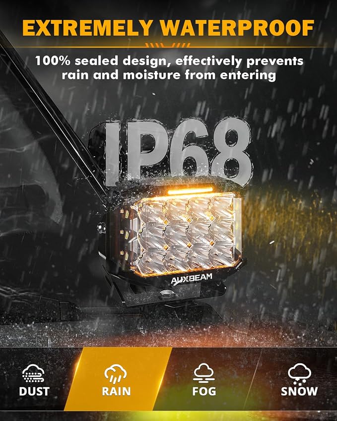 Auxbeam V-MAX Series LED Pod Lights, 7x5 Inch 204W Rectangle Offroad Driving Spotlight with Amber DRL & Backlight, 270° Side Shooter Ditch Auxiliary Spot Flood Combo Beam for Truck Jeep Pickup SUV ATV