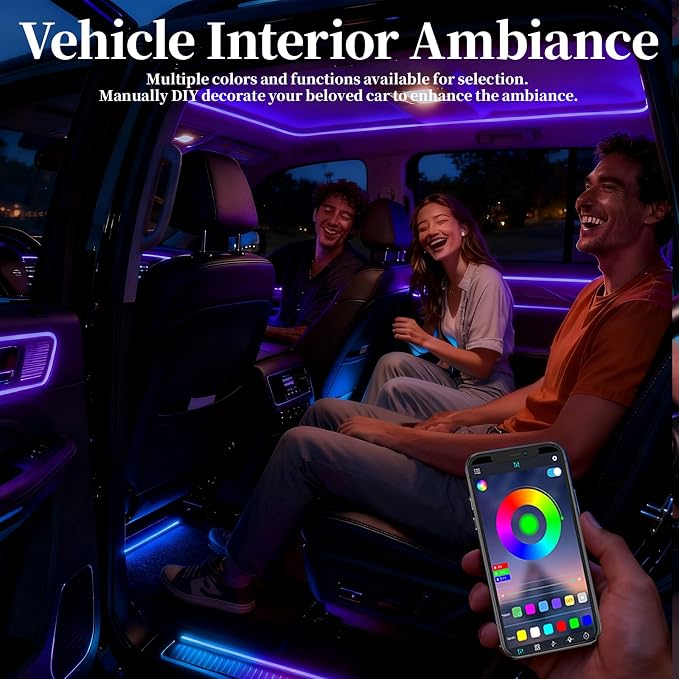 DIBMS APP Controlled 5-in-1 RGB 16 Million Color Options Interior Car LED Strip Lights, 236 inches Fiber Optic Ambient Lighting Kit with Music Mode, Universal Fit for Cars, Trucks, SUV Dashboard