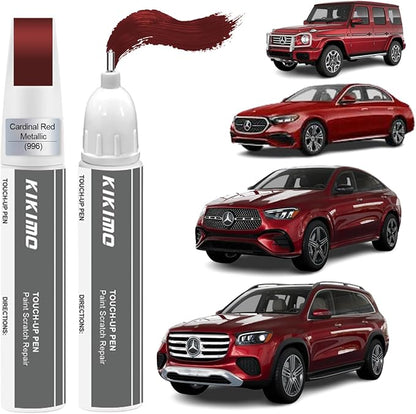 KIKIMO for Mercedes-Benz Touch Up Paint(Cardinal Red Metallic(996)), Car Paint Repair Kit for Mercedes-Benz, 2 In 1 Scratches Repair with Pen Tip and Brush, Color-Matched for Quick & Easy Fix