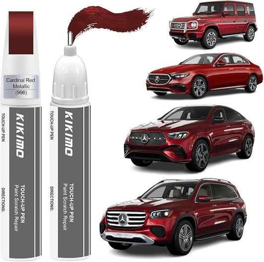 KIKIMO for Mercedes-Benz Touch Up Paint(Cardinal Red Metallic(996)), Car Paint Repair Kit for Mercedes-Benz, 2 In 1 Scratches Repair with Pen Tip and Brush, Color-Matched for Quick & Easy Fix