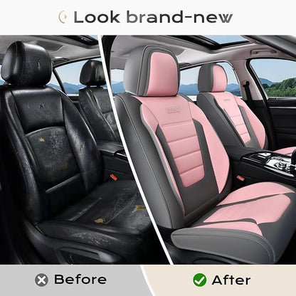 Coverado Car Seat Covers Front, Seat Covers for Cars, Waterproof 2-Pack Car Seat Cushions, Leather Carseat Seat Protectors, Universal Seat Covers Fit for Most Sedans SUV Pick-up Trucks(Gray&Pink)