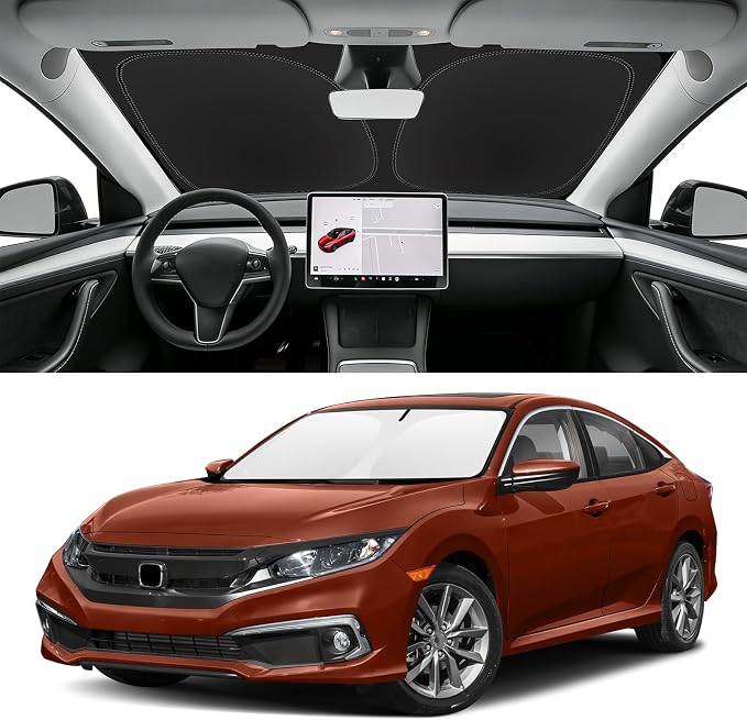 Custom Fit Windshield Sun Shade for Honda Civic 2016-2021, Foldable Car Sunshade Accessorie with Storage Bag, UV & Heat Reflector, Keep Your Car Cooler