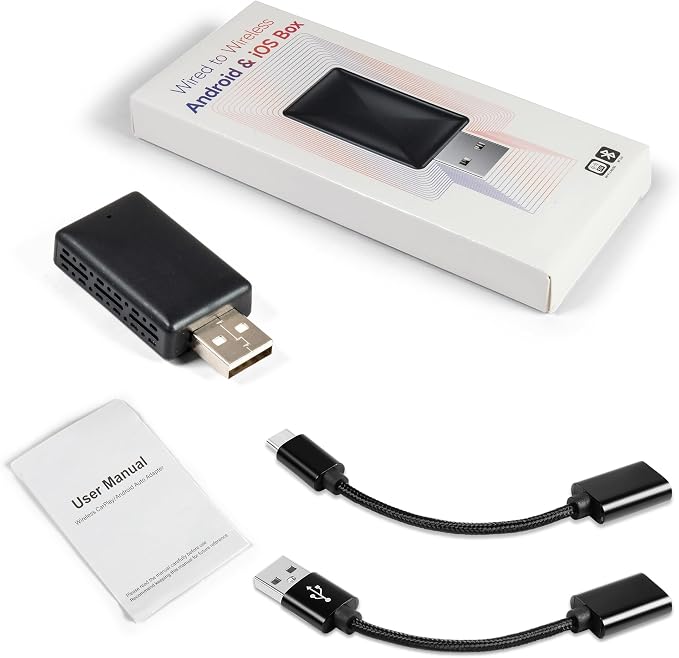 MAX=TECH - Compact Wired to Wireless Adapter for Carplay and Android Auto, with USB Type A and C Adapters - 2 in 1 - Fast Reliable and Easy to Use - All Car Models