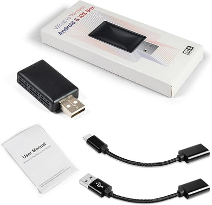 MAX=TECH - Compact Wired to Wireless Adapter for Carplay and Android Auto, with USB Type A and C Adapters - 2 in 1 - Fast Reliable and Easy to Use - All Car Models