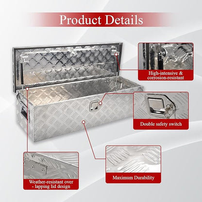 39''Inch Aluminum Truck Tool Box Truck Bed Toolbox Truck Trailer Chest Box Trailer Underbody Storage Organizer Waterproof Square Storage Organizer w/Lock & Keys Silver(‎39" Lx13 Wx10 H)