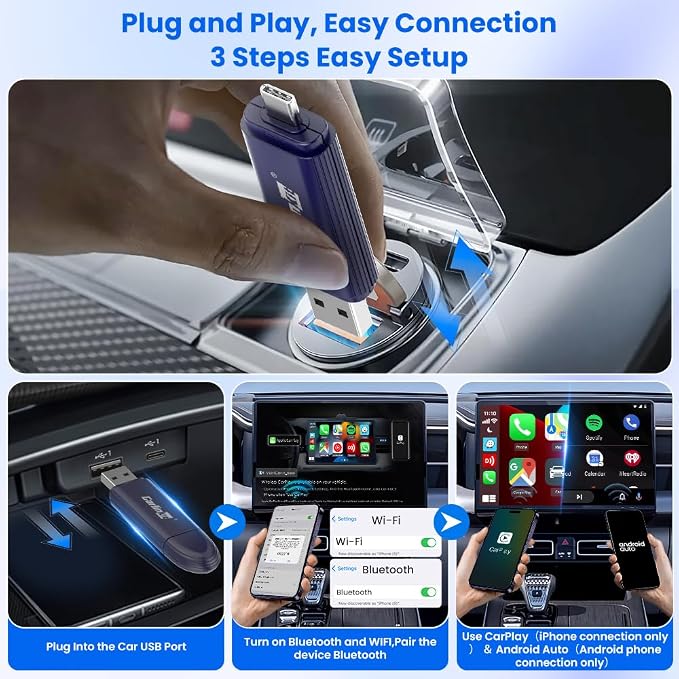 Carlinkit Mini SE Pro Wireless Android Auto & CarPlay Adapter, 2-in-1 Mini Converts Wired to Wireless Dongle for USB-C/A Plug and Play Low Latency Portable/iPhone iOS 10+ / Android 11+