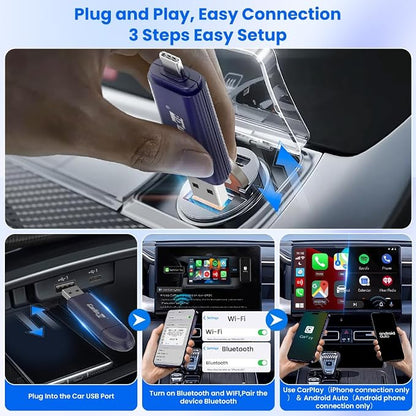 Carlinkit Mini SE Pro Wireless Android Auto & CarPlay Adapter, 2-in-1 Mini Converts Wired to Wireless Dongle for USB-C/A Plug and Play Low Latency Portable/iPhone iOS 10+ / Android 11+