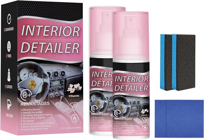 Polishing Cleaner Car Interior Detailer Spray, 2026 Upgrade Car Interior Detailer Spray for Dashboard, Leather & Vinyl with UV Protection, 2Pack(100ml x 2)