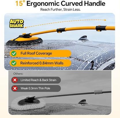 7-in-1 Car Wash Kit with 20L Collapsible Bucket, 15° Curved Mop with 40.5" Long Handle, 0.84mm Reinforced Aluminum Pole, Professional Car Cleaning Supplies for SUV, Trucks & RVs-Yellow.