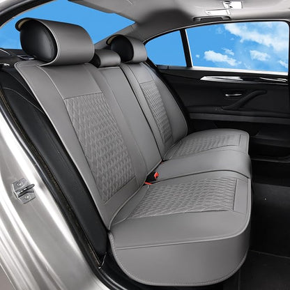 Huidasource Gray Back Seat Covers, Luxury Nappa Leather Rear Seat Cover with Velcro Adjustable, Child Seats, Ventilation Holes, Seat Belts, Back Seat Car Cover Fit for Most Cars SUV Trucks, Gray