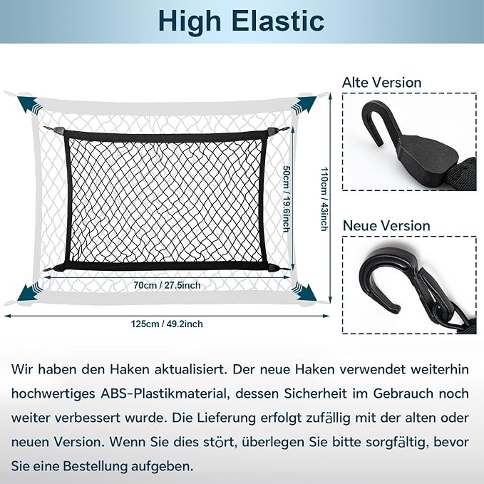 Elastic Cargo Net for SUV, Car Trunk Net Organizer with ABS Hook Storage Mesh Cargo Nets 27.5 x 19.6 inches for Truck Bed Tailgate Netting Accessories